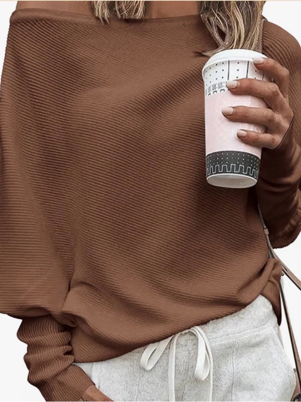 Brown Off-Shoulder Women's Sweater